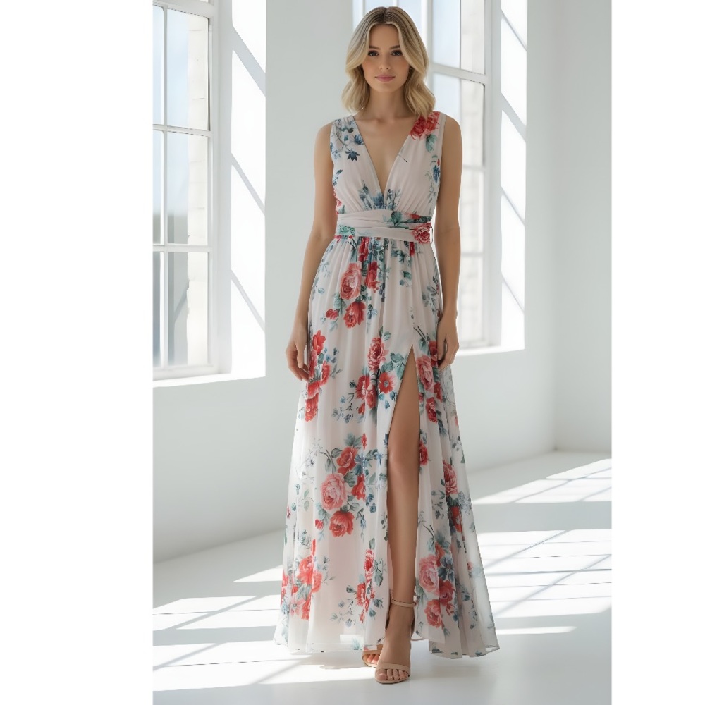 Lulus Floral Chiffon Maxi Dress Pink Multicolor Size S